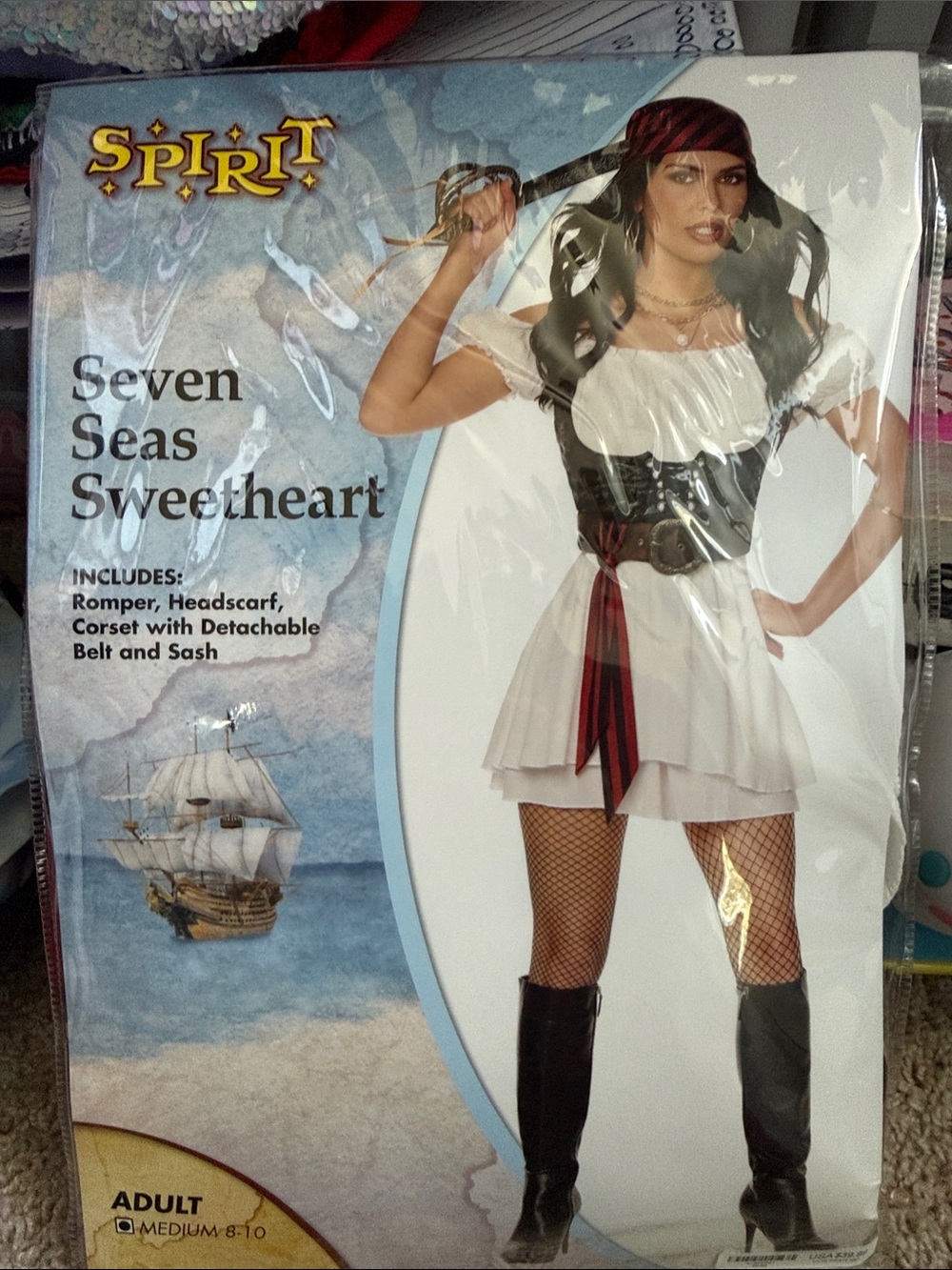Spirit Seven Seas Sweetheart Pirate Costume - White, Black & Red “NEW”